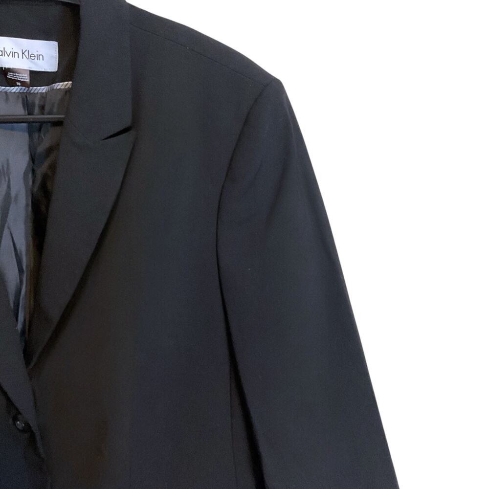CALVIN KLEIN Blazer Jacket Women's Size 10 Black Lined Stretch 2 Buttons - Picture 4 of 10